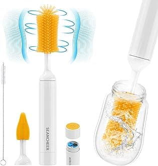 Electric Bottle Brush Cleaner, Waterproof Electric Baby Bottle Brush Cleaner, AA Battery-Powered & 360° Wrist-Friendly, with Silicone Bottle/Nipple/Straw Brush, Perfect Essentials for New Parents