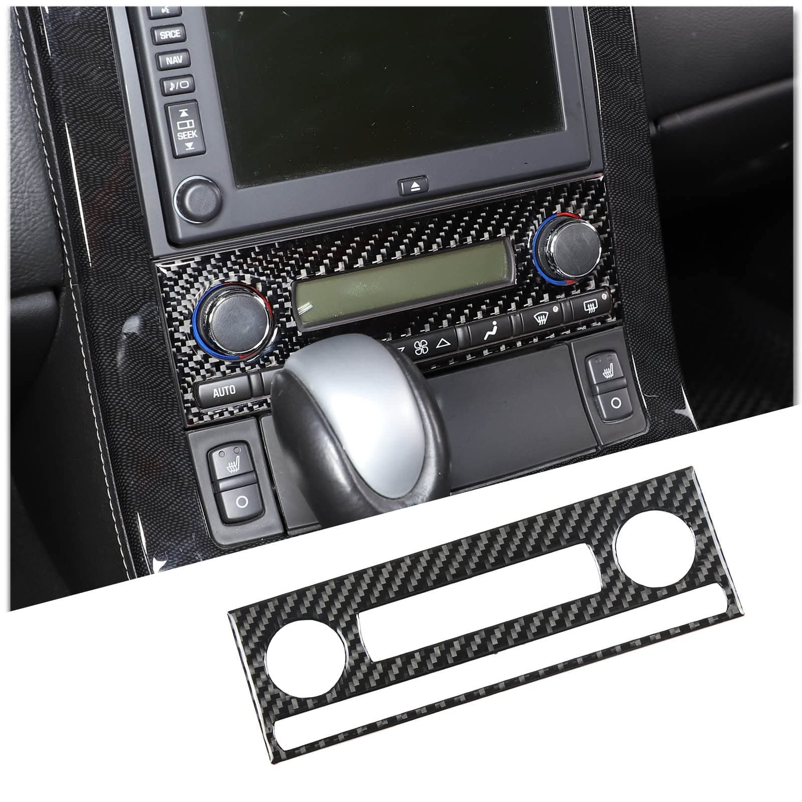 PIUGILH Car Central Control Panel Air Conditioning Switch Panel Frame Cover Stikcker Soft Real Carbon Fiber Interior Trim for Corvette C6 Z06 ZR1 2005-2013 Accessories (Black)