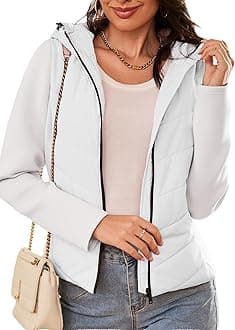 Dokotoo Women's Warm Quilted Lightweight Puffer Jacket Slim Fit Elasticity Patchwork Casual Hooded Puffer Coat