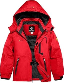 GEMYSE Boy's Waterproof Ski Snow Jacket Hooded Fleece Windproof Winter Jacket