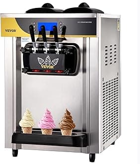 Commercial Ice Cream Maker, 22-30L/H Yield, Countertop Soft Serve Machine with 2x6L Hopper 2L Cylinder LCD Panel Puffing Shortage Alarm, Frozen Yogurt Maker for Restaurant Snack Bar, Silve