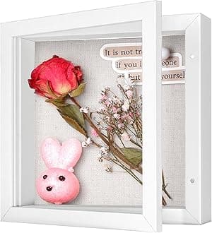 Califortree 5x5 Shadow Box Frame with Linen Back - Sturdy Rustic Memory Display Case of Flower, Pictures, Medals and More, White