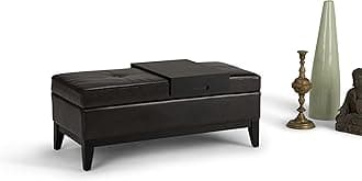 SIMPLIHOME Oregon 42 inch Wide Contemporary Rectangle Lift Top Storage Ottoman Bench with Removable Tray in Upholstered Tanners Brown Tufted Faux Leather, Footrest Stool, Coffee Table for Living Room