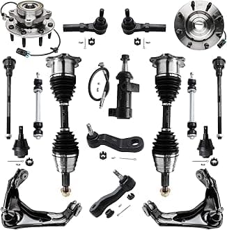 Detroit Axle - Front 17pc Suspension Kit for 4WD Chevy GMC Silverado Sierra 1500 HD Avalanche Yukon XL Suburban 2500 3500 Hummer H2 Wheel Bearing Hubs CV Axles Upper Control Arms Ball Joints Tie Rods