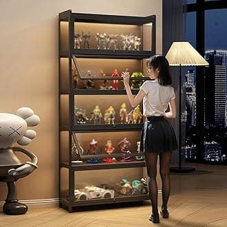 Display Cabinet for Collection, Acrylic Transparent Curio Cabinet Figures and Curio Collection Display Case Floor Standing Showcase Home Living Room(Black,4 Floor 80cm)