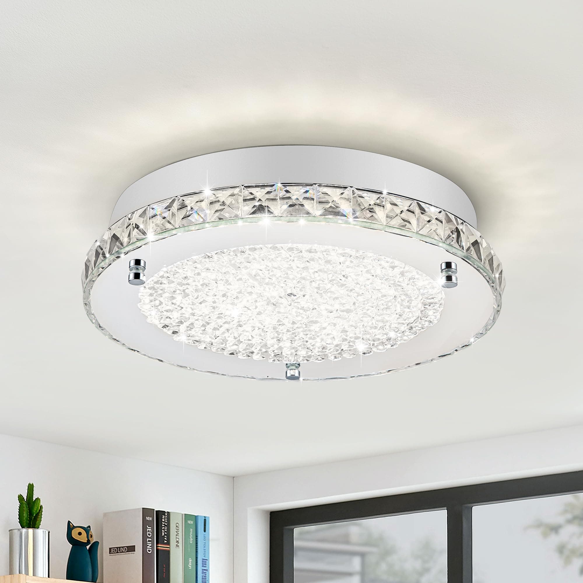 LED Ceiling Light,Auffel Minimalist Modern 11-Inch Surface Flush Mount Light Fixture Glass 4000K Daylight White Lamp 1980LM K9 Crystal Chandelier Lighting for Kitchen,Bathroom,Bedroom,Hallway
