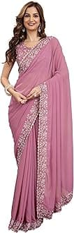 Women's Georgette Embroidery Sequin Work Saree with Unstitch Blouse Piece