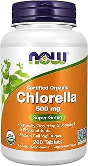 Now Supplements, Organic Chlorella 500 Mg With Naturally Occurring Chlorophyll, Betacarotene, Mixed Carotenoids, Vitamin C, Iron 200 Tablets