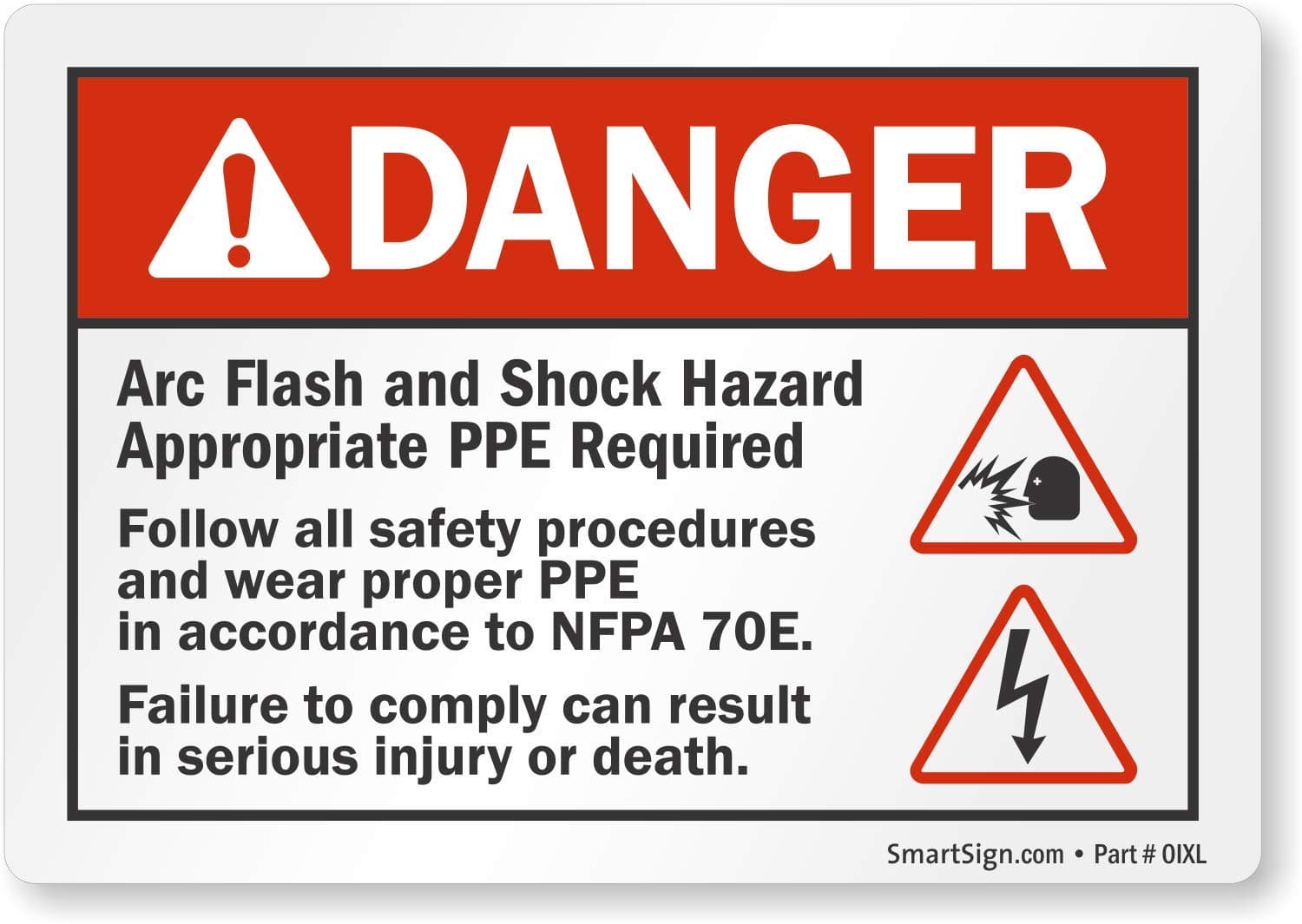 "Danger - Arc Flash And Shock Hazard, PPE Required" Label By SmartSign | 3.5" x 5" Laminated Vinyl