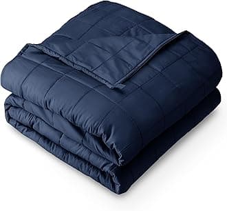 Bare Home Weighted Blanket All-Natural 100% Cotton with Nontoxic Glass Beads 80"x87" 25lbs, Dark Blue