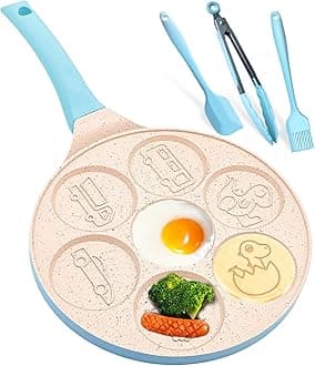 Dinosaur 7-Cup Egg Pan Omelet Pans Pancake Pan for Kids Nonstick Egg Cooker Cars Trucks Pancake Mold Egg Mold for Breakfast Sandwiches Hamburger