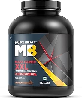MuscleBlaze Mass Gainer XXL Powder, Chocolate (20 Servings, 2kg / 4.4lbs) | 18g Protein, 70g Carbs Per Scoop | With Complex Carbs, High Protein & Digestive Enzymes