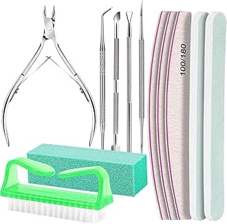 FANDAMEI Nail Tools, Nail Care Kit, Nail Files 100/180, Nail Buffer Block, Cuticle Nippers, Cuticle Pusher, Cuticle Peeler, Nail Lifter for Ingrown Toenails, Toenail File, Manicure Kit, Green