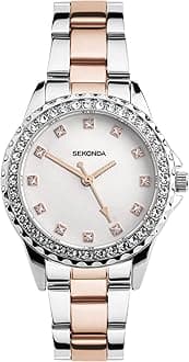 Women's Quartz Watch 33mm with Stone Set Case, Analogue Display and Stainless Steel Bracelet