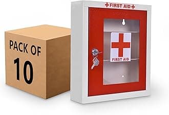 Plantex Metal First Aid Box/Emergency Medical Kit for Medicine Storage/Multi Compartment First Aid Kit Box for Home, School, Office with Key Lock - Pack of 10 - (Red & Ivory)