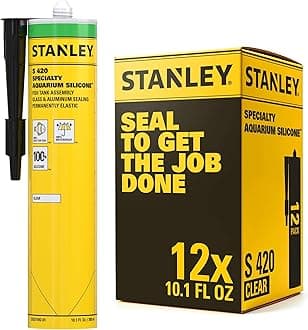 Stanley S 420 Aquarium Silicone Sealant Clear - 12x10.1 Fl. Oz. Fish Tank Safe, Waterproof Bond to Glass, High Elasticity, Non-Toxic Aquarium Sealer for Freshwater & Saltwater | 12 Pack