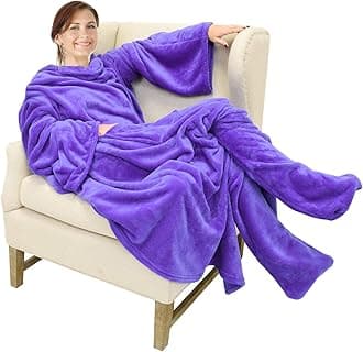 Catalonia Wearable Fleece Blanket with Sleeves and Foot Pockets for Adult Women Men, Micro Plush Comfy Wrap Sleeved Throw Blanket Robe Large, Purple