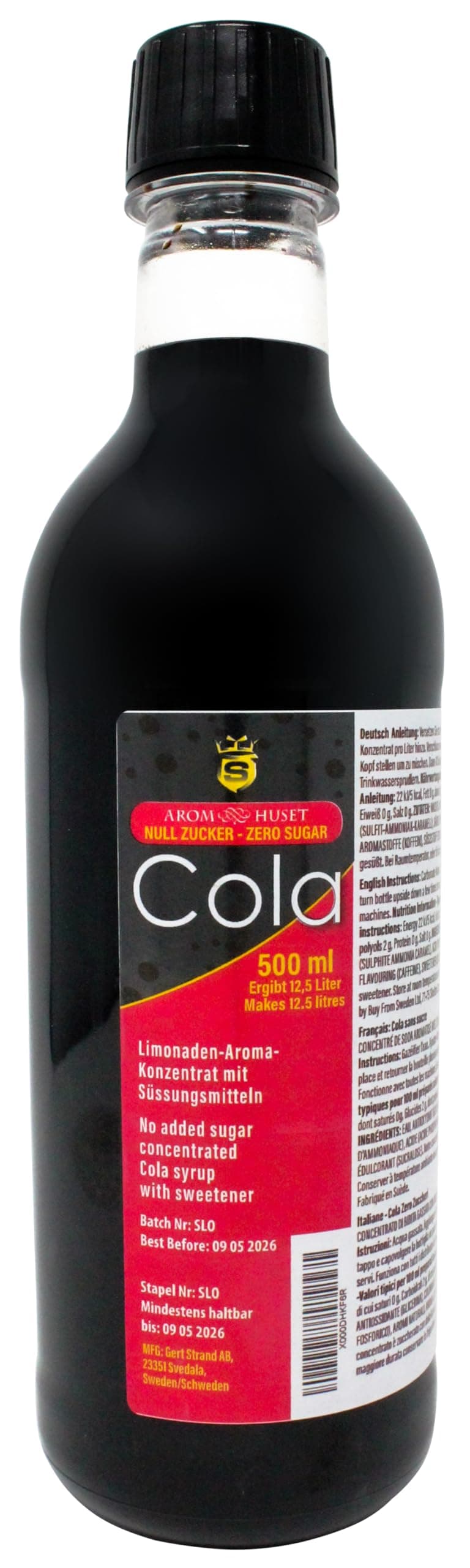 Zero Cola Soda Concentrate 500 ml from Aromhuset - Make 12.5 Litres of Sugar-Free Soft Drink by Adding Flavouring to Carbonated Sparkling Fizzy Water