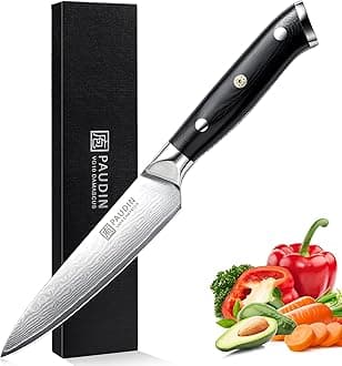 Utility Knife, Damascus Kitchen Knife, 67-Layer Forged Blade, Ultra Sharp Edge, Full Tang G10 Handle with Triple Rivets, 5'' Paring Knife for Cutting Fruit and Vegetables