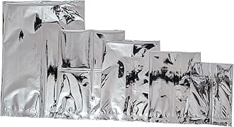 Silver Foil Pouch for Food Storage - 9x12 Inch | Aluminum Reusable Stand Up Mylar Zip Lock Packaging Bag | Moisture Proof Pouches for Tea, Spices, Dry Fruits, Snacks & Coffee | 100 Pcs