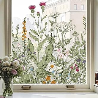 Stained Glass Window Film Window Sticker Summer Window Clings UV Blocking Static Cling for Home Kitchen Office Bathroom,Wildflower Dreams 44x200cm