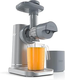 NeverClog Cold Press Juicer | Powerful Electric Slow Masticating Juicer with Pulp Control | XL Capacity | 24 oz. Juice Jug & 36 oz. Pulp Container | Dishwasher Safe | Gray | 150W | JC151​SL