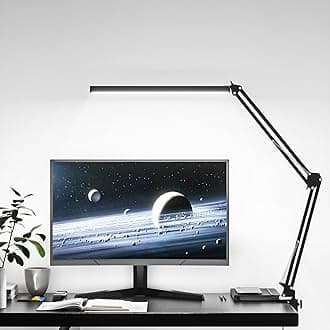 LED Desk Lamp, Manicure Table Lamp, Eye-Caring Drafting Light, Dimmable Office Table Lamp with 3 Color Modes, 10 Brightness Levels & Adapter, Memory Function(Black)