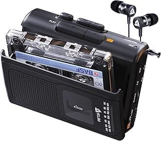 K8 Audio Cassette Player + Cassette Recorder + New Walkman Cassette Player + AM/FM Cassette Radio + Built-in Microphone and Speaker + Headphone Jack
