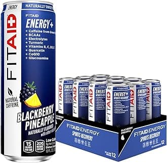 FITAID ENERGY, 200mg Natural Caffeine, Keto, Blackberry Pineapple, Omega-3s, 15 calories, Paleo, Vegan & Gluten-Free, No Artificial Sweeteners, 12-oz. cans (Pack of 12)