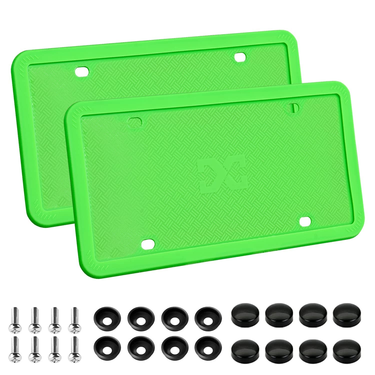 XCLPF Silicone Green License Plate Frame Covers 2 Pack- Front and Back Car Plate Bracket Holders. Rust-Proof, Rattle-Proof, Weather-Proof (Green)