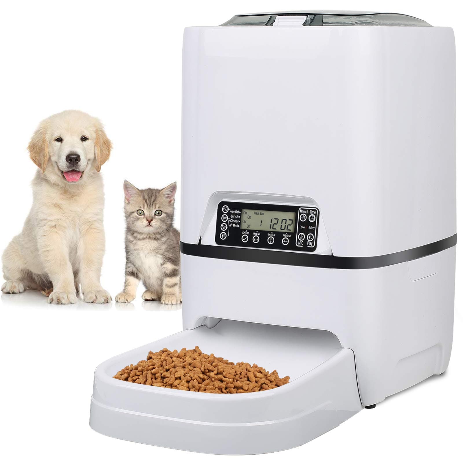 Automatic Cat Feeder Timed Programmable Auto Pet Dog Feeder Food Dispenser for Kitten Puppy | Dry Portion Control Up to 4 Meals/Day,Voice Recording,Battery and Plug-in Power
