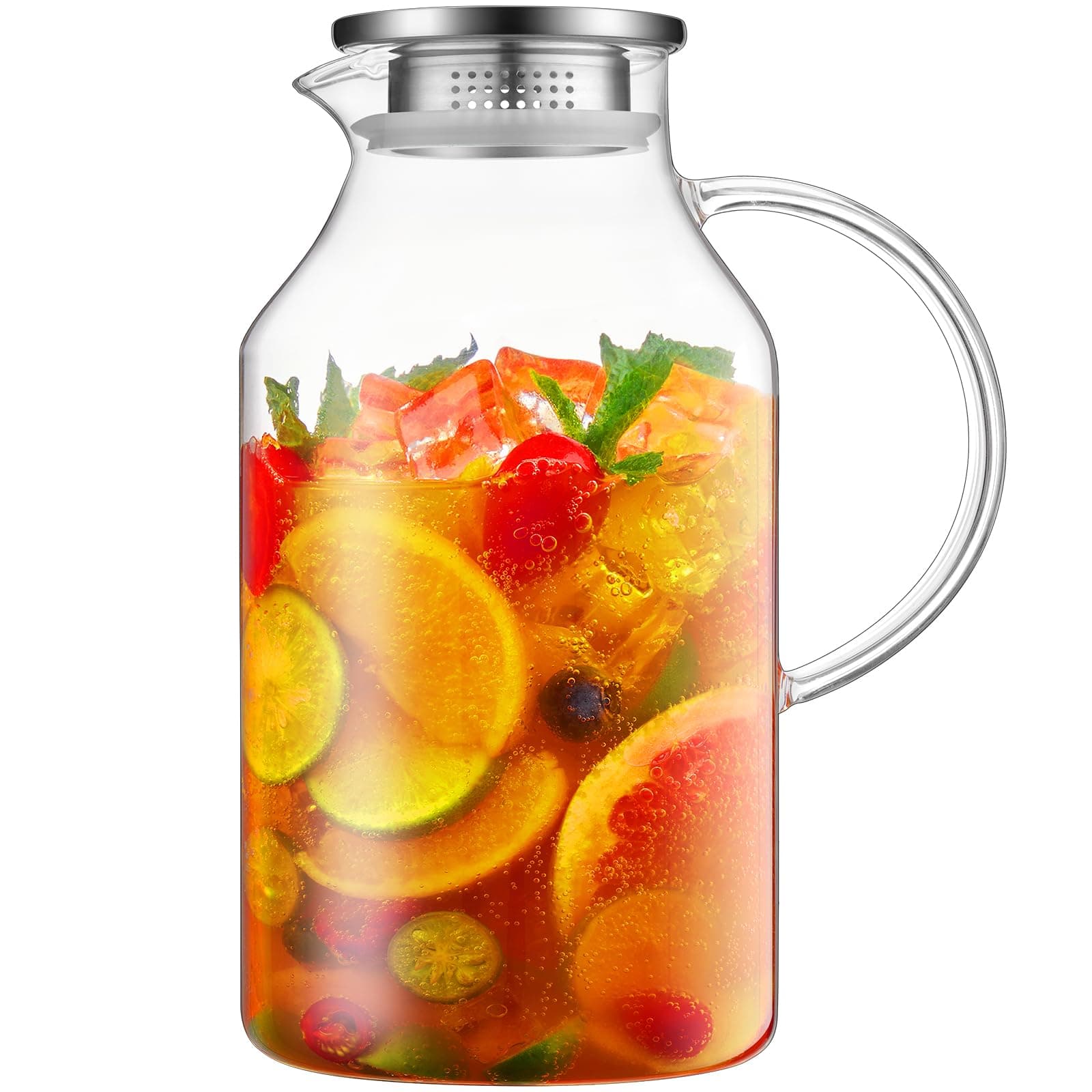 Bivvclaz 3 Liter 101 oz Glass Pitcher with Lid and Handle, Glass Water Pitcher for Fridge, Glass Carafe for Hot/Cold Water, Iced Tea Pitcher, Large Jug for Coffee, Juice and Homemade Beverage