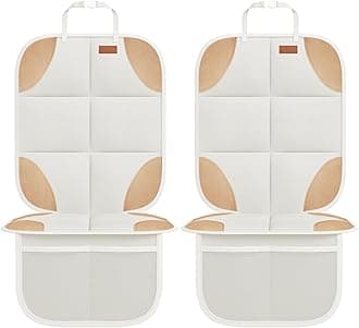 SMART ELF Car Seat Protector, 2Pack Seat Protector Protect Child Seats with Thickest Padding and Non-Slip Backing Mesh Pockets for Baby and Pet,Sedan SUV Truck (Beige Brown)