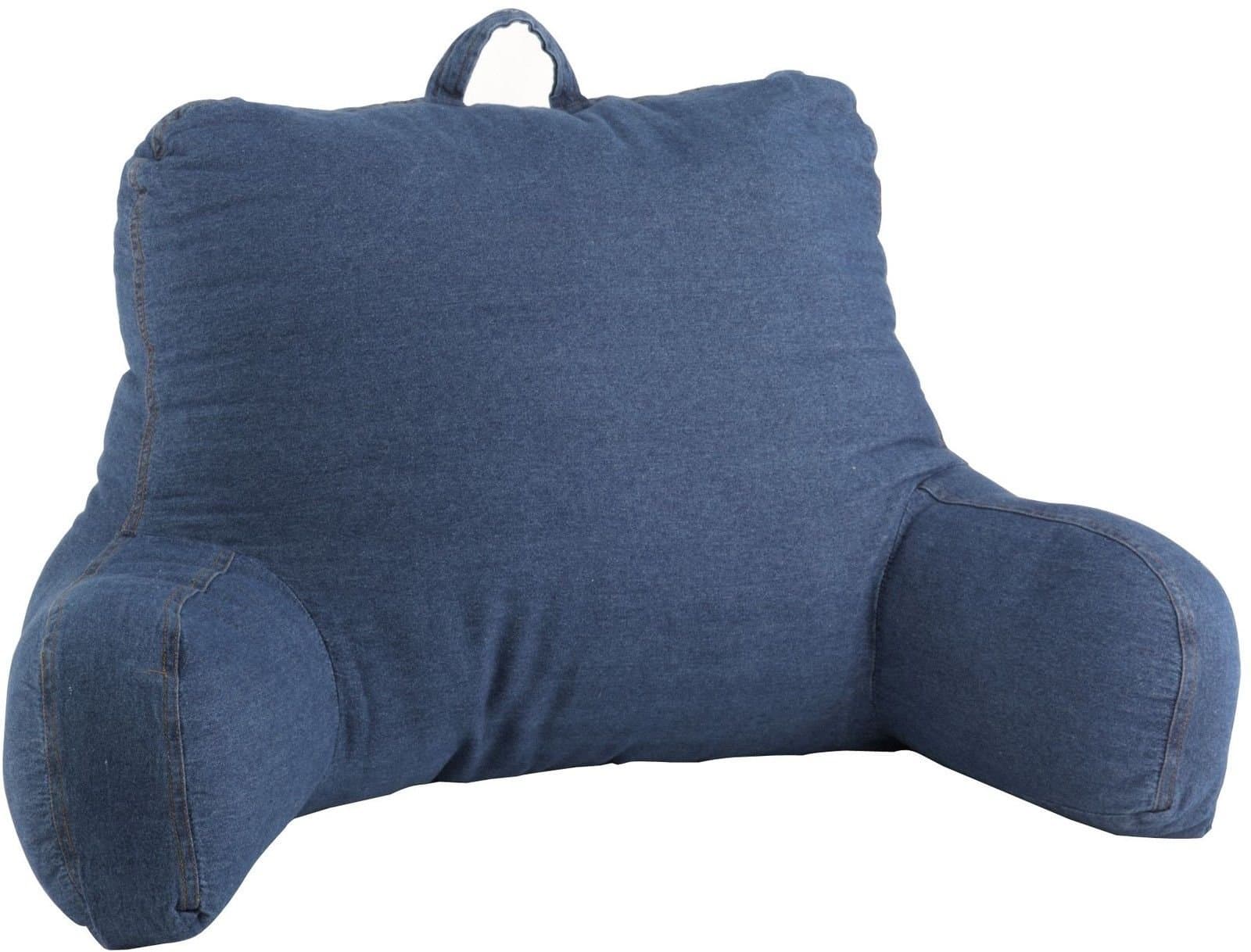 Blue Denim Bed Rest Pillow Arm Back Support Reading Watching TV Relax Lounger