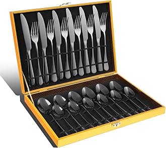 Black Silverware Set, OGORI 24-Piece Mirror Polished Stainless Steel Flatware Set, Service of 6