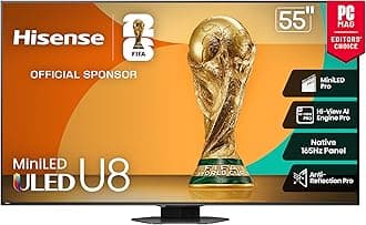 55" Class U8 Mini-LED ULED 4K UHD Google Smart TV (55U8QG, 2025 Model) - QLED, Native 165Hz, VRR 288, Up to LD5600, 5000 Nits, HDR10+, Dolby Vision IQ · Atmos, IMAX Enhanced, 4.1.2 Ch Audio