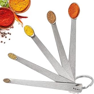 HYQO 5Pcs Measuring Spoons Set Stainless Steel - Metal Teaspoon Measuring Spoons Stainless Steel Kitchen Set Coffee Measuring Spoon - Small Spoons for Spice Jars Long Handle Spoon Mini Spoons for Jars