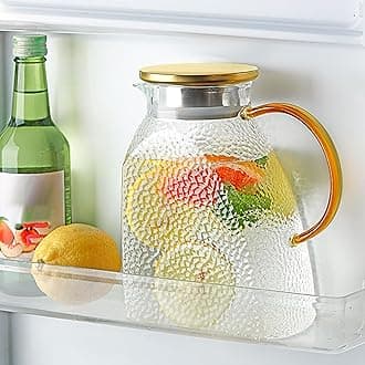 Water Jug with Lid, 1.8Liter/64oz Fridge Door Glass Jug, Drinking Carafe Jug for Homemade Juice Ice Tea Coffee Milk Wine and Beverage