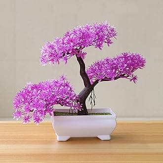 Gemini_mall Artificial Bonsai Cedar, Welcoming Pine Emulate Bonsai Simulation Decorative Artificial Flowers Fake Green Pot Plants Ornaments Home Decor Rose Red