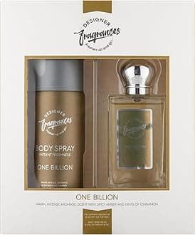 Designer Fragrances One Billion Male Gift Set - Includes 150ml Body Spray Deodorant Cans and 50ml Men’s Eau De Parfum Sprays - For Instant Freshness on The Go - Long Lasting Smells
