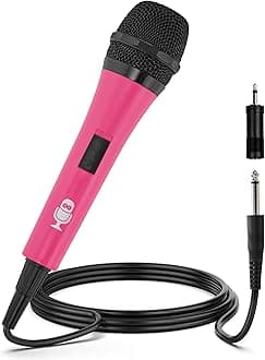 Wired Microphone for Karaoke, (Pink) - Unidirectional Dynamic Vocal Microphone - Plug-In Microphone for Karaoke Machine, AMP, & Speaker - Mic for Singing, Public Speaking, & Parties