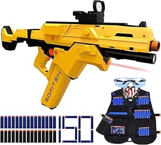 Toy Gun for Foam Blaster Guns Bullets and Tactical Vest Kit Automatic Sniper Rifle Gun with 150 Darts and 2 Magazines Modular Battery Electric Toys Gun Gifts for Kid Birthday Xmas 14