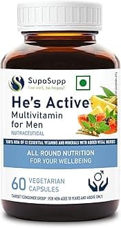 SupaSupp He's Active - Multivitamin For Men | All Round Nutrition For Your Wellbeing | Health Supplement | 60 Veg Cap, 500 mg