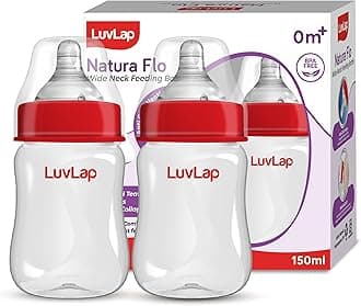 Anti-Colic Wide Neck Natura Flo Baby Plastic Feeding Bottle, 150Ml (Pack of 2), New Born/Infants/Toddler Upto 3 Years, BPA Free