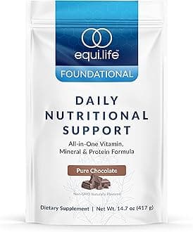 Equilife Daily Nutritional Support, All-in-One Multivitamin Meal Replacement, Pure Chocolate Flavor, 15G Plant Protein, Supports Overall Wellness Including Energy, Digestion, & Skin, 14 Servings