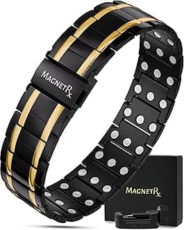 3X Strength Magnetic Bracelets for Men - Effective Titanium Magnetic Bracelet Men - Premium Fold-over Clasp & Adjustable Length with Sizing Tool & Gift Box (Black/Gold)