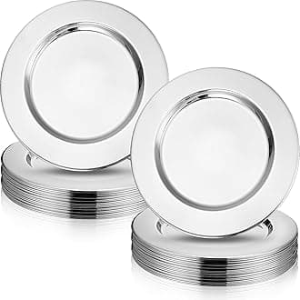 24 Pcs Silver Stainless Steel Charger Plates 13 Inch Round Metal Charger Plates Bulk Mirror Elegant Charger Luxury Table Decor for Wedding Dinner Party