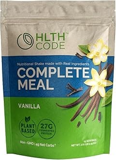 HLTH Code Complete Meal Replacement Shake - Healthiest Meal Replacement = Healthiest You | Keto Friendly | High Protein | Low Carb | Collagen | Gluten Free | Plant Based Vanilla (15 servings)