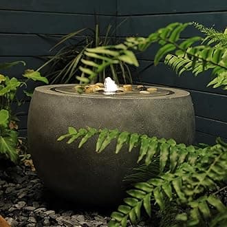 Tankana Garden Water Fountain Outdoor Bubbler Water Feature Indoor with Lights & Pump and Pebbles Waterfall Fountains Concrete Effect for Patio Deck Yard Home Decor Gray, 18 "L x 18" W x 11.5" H