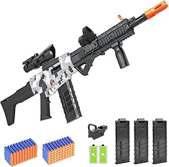 Realistic Toy Gun for Nerf Guns Darts, Foam Blaster - with Scope 100 Soft Bullets 3 Magazines, Semi-Auto Sniper Rifle Electric Machine Guns for Boys 8-12 Age, Birthday Gifts for Kids and Adults